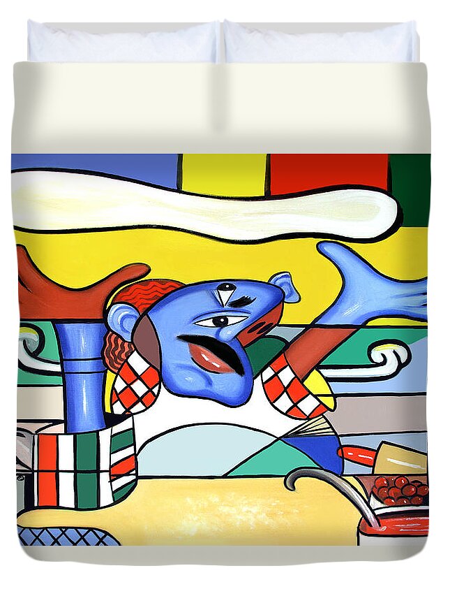  Pizza Chef Duvet Cover featuring the painting The Pizza Guy by Anthony Falbo