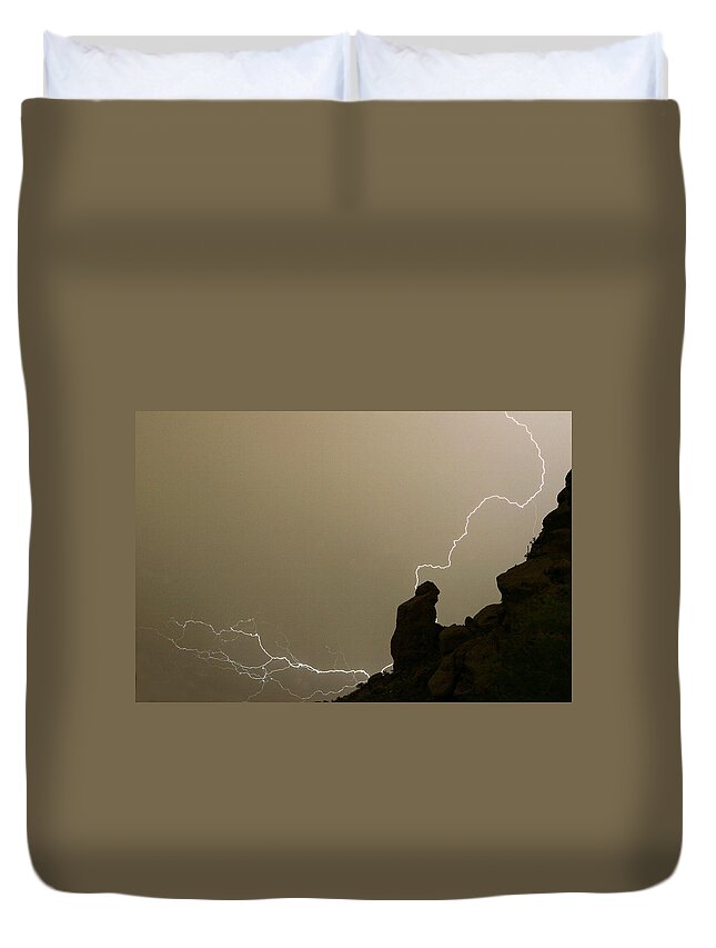Praying Monk Duvet Cover featuring the photograph The Praying Monk Lightning Strike by James BO Insogna
