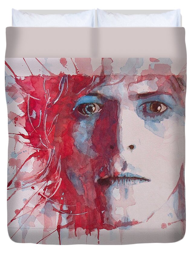 David Bowie Duvet Cover featuring the painting The Prettiest Star by Paul Lovering