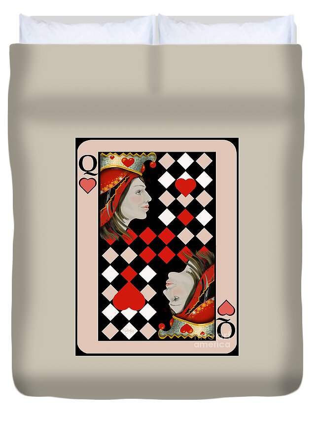 Queen Duvet Cover featuring the digital art The Queen's Card in Pink by Carol Jacobs