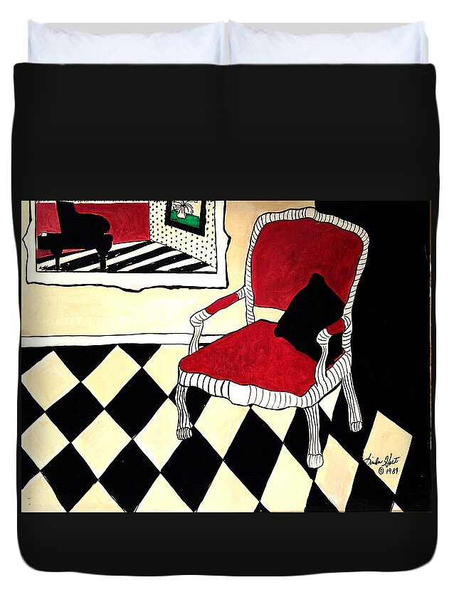 Contemporary Art Duvet Cover featuring the painting The Raspberry Chair by Linda Holt