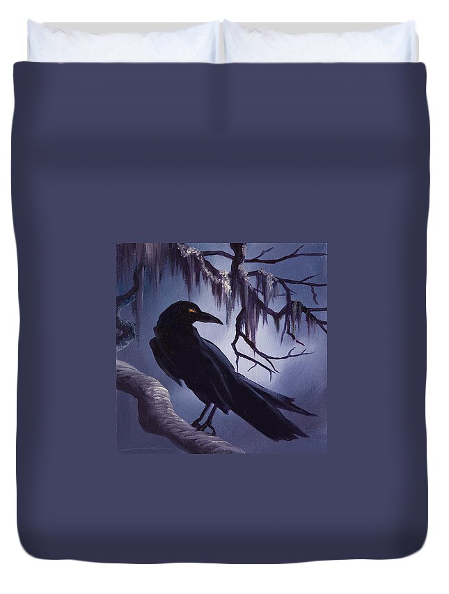 James C. Hill Duvet Cover featuring the painting The Raven by James Hill