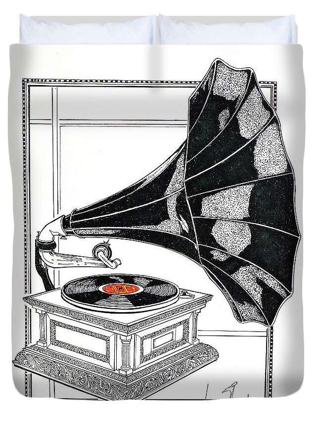 Phonographs Duvet Cover featuring the drawing The Real Caruso by Ira Shander