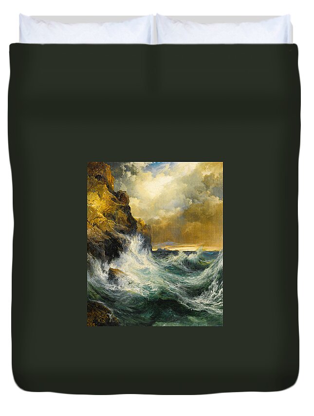 Thomas Moran Duvet Cover featuring the painting The Receding Wave by Thomas Moran