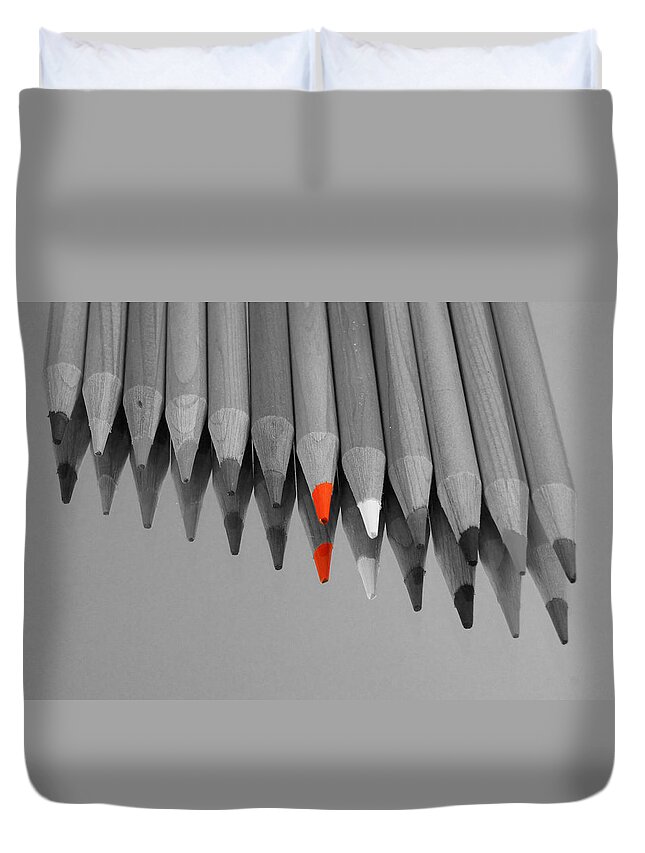 Pencil Duvet Cover featuring the photograph The Red Pencil by Kathy Churchman