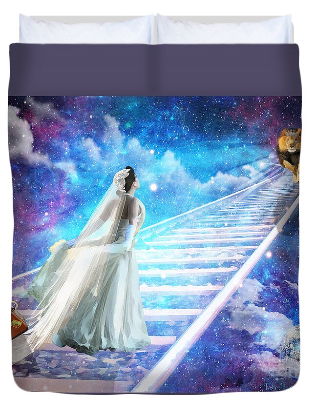 Train Track Bride Of Christ Holy Spirit Dove Baggage Luggage World Earth Duvet Cover featuring the digital art The right Track by Dolores Develde