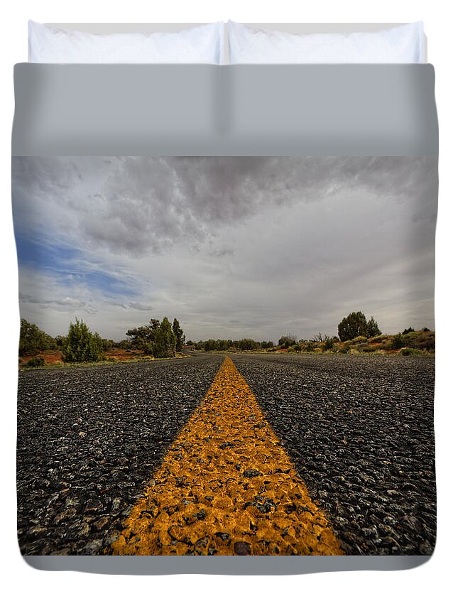 Deserted Road Duvet Cover featuring the photograph The road less traveled by Jonathan Davison