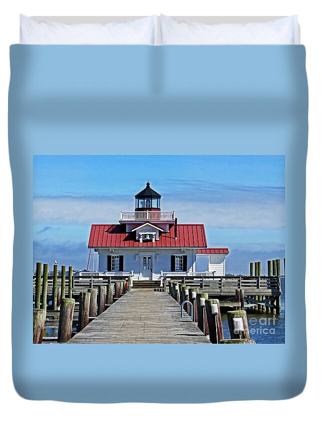 Beacon Duvet Cover featuring the photograph The Roanoke Marshes lighthouse by Dawn Gari