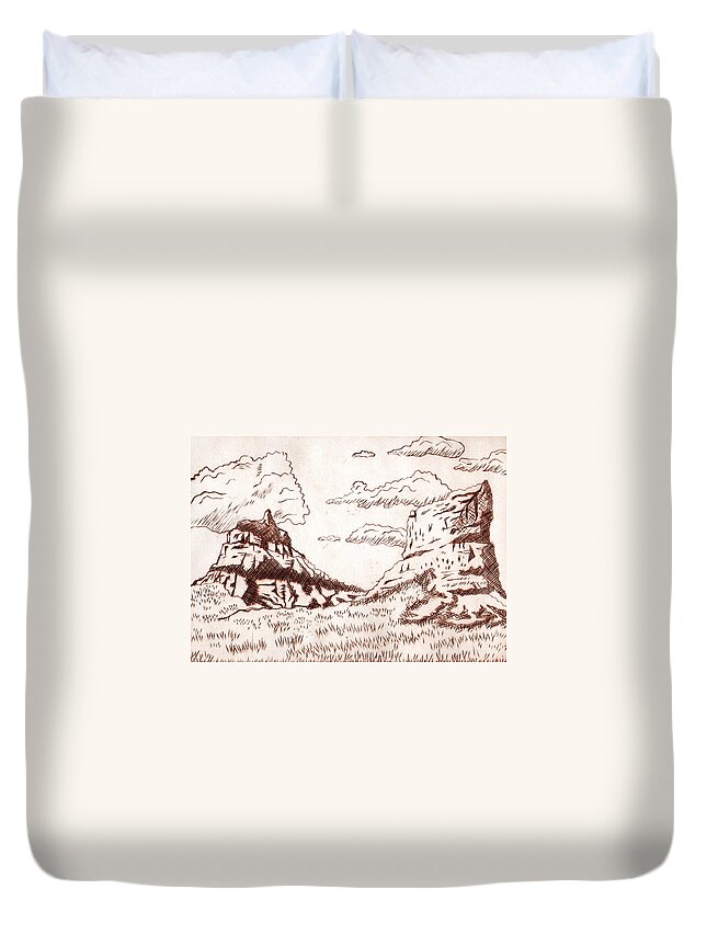 Art Duvet Cover featuring the drawing The Rocks by Dustin Miller