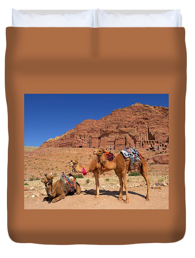 Petra Duvet Cover featuring the photograph The Royal Tombs by Tony Beck