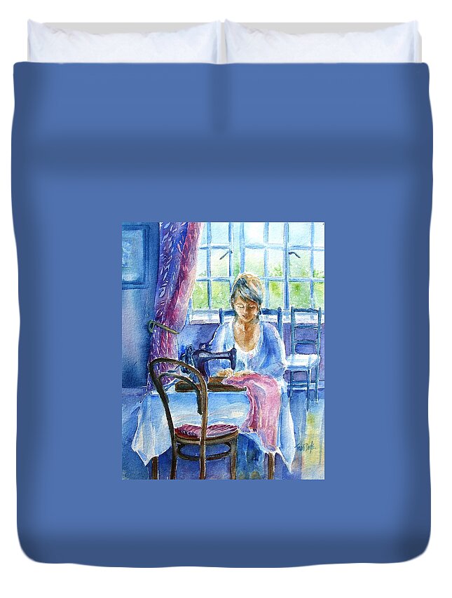 Seamstress Duvet Cover featuring the painting The Seamstress by Trudi Doyle