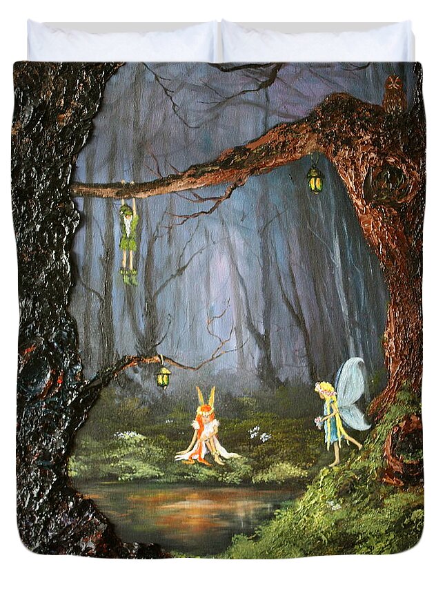 Fairies Duvet Cover featuring the painting The Secret Forest by Jean Walker