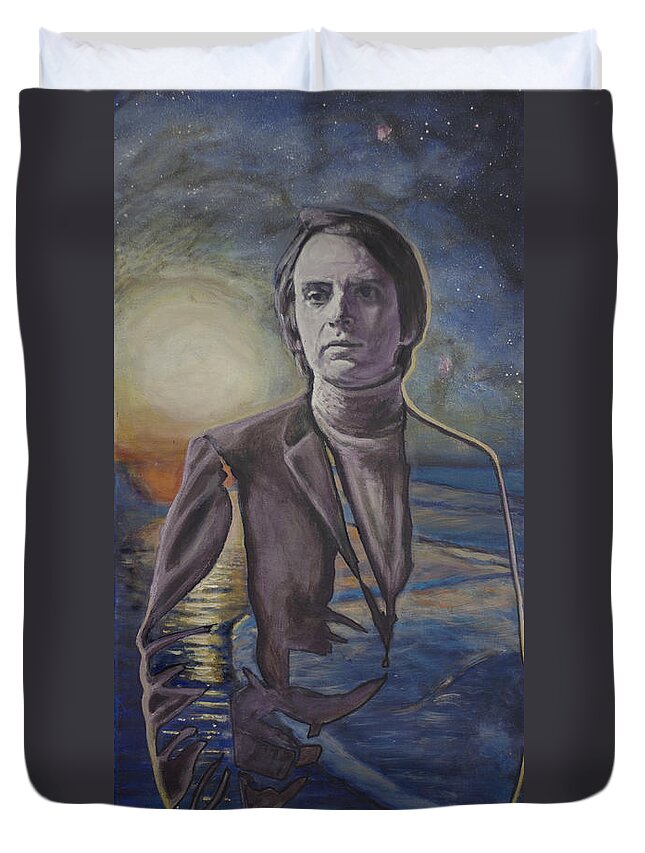 Carl Sagan Duvet Cover featuring the painting The Shore of the Cosmic Ocean by Simon Kregar