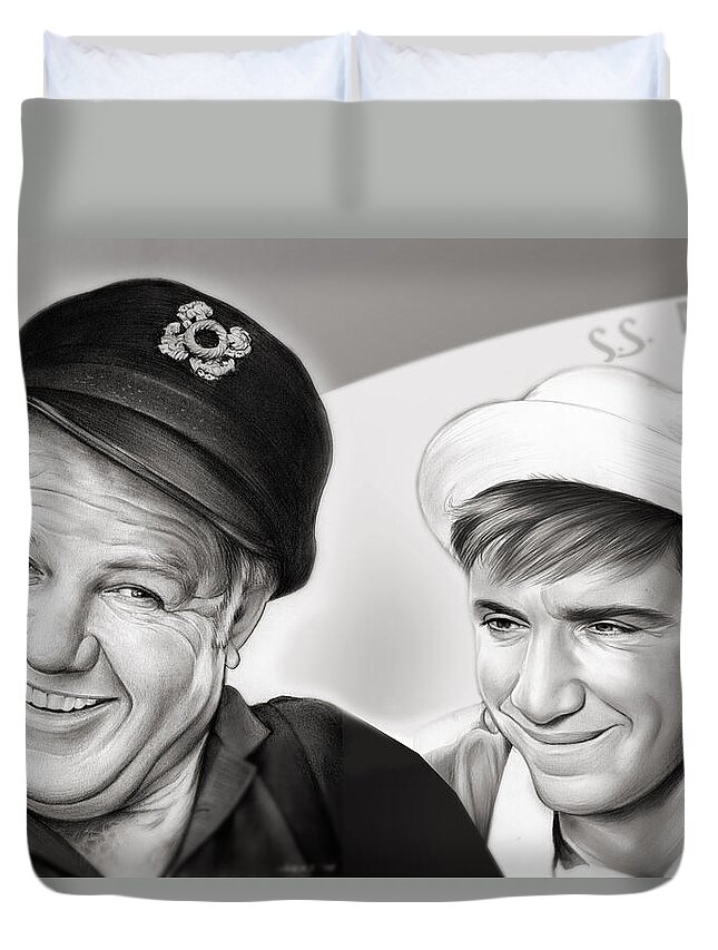 Gilligan's Island Duvet Cover featuring the mixed media The Skipper and Gilligan by Greg Joens