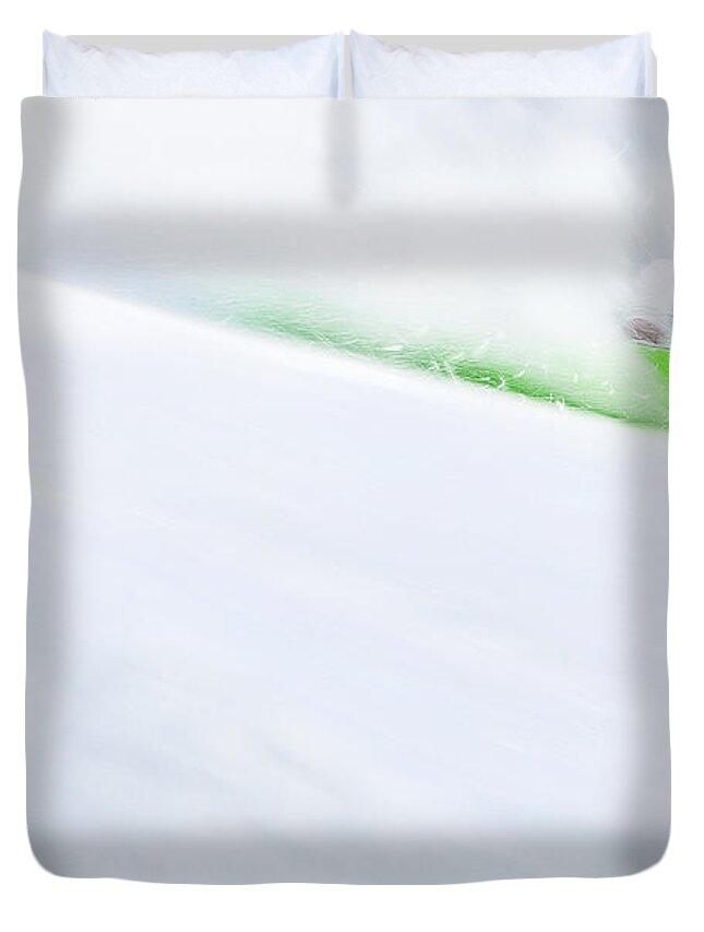 Snowboarder Duvet Cover featuring the photograph The Snowboarder And The Snow by Theresa Tahara