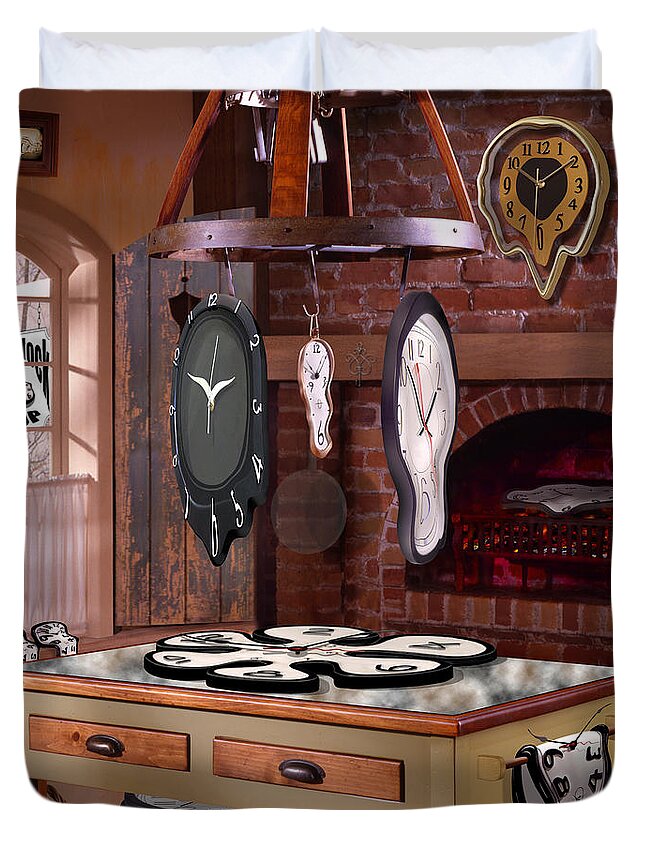 Surrealism Duvet Cover featuring the photograph The Soft Clock Shop 3 by Mike McGlothlen