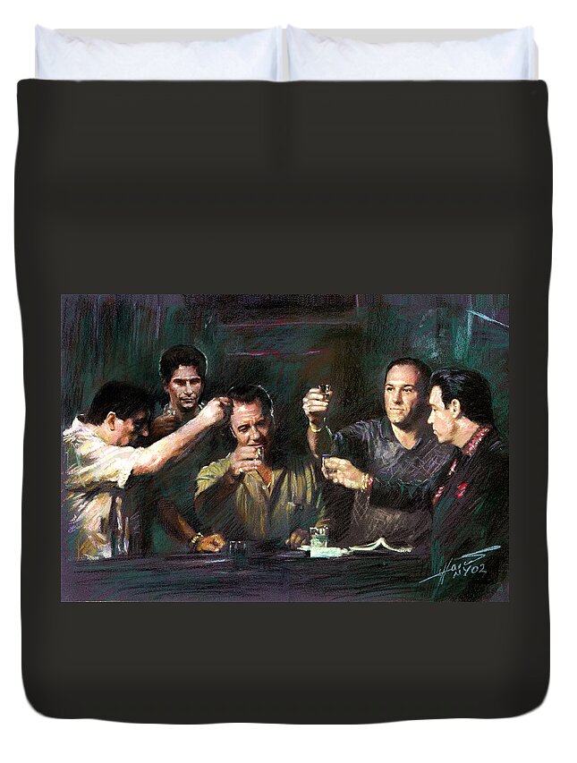 The Sopranos Duvet Cover featuring the drawing The Sopranos by Viola El