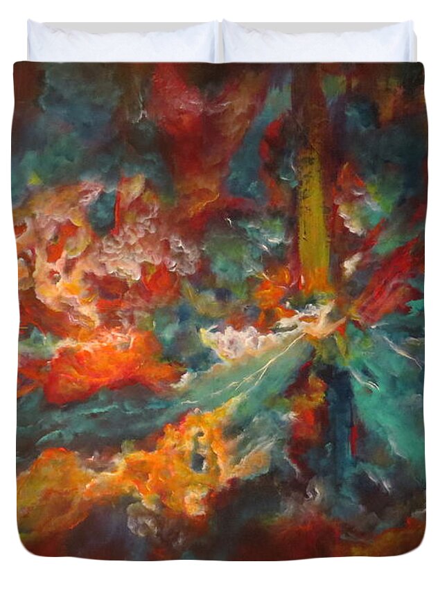 Abstract Duvet Cover featuring the painting The Source by Soraya Silvestri