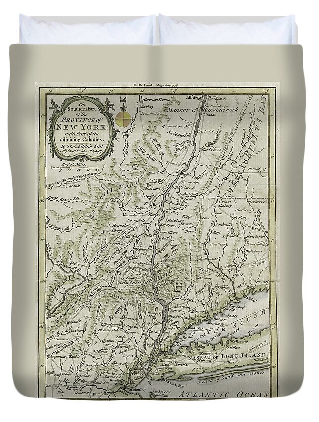 Maps Duvet Cover featuring the painting The southern part of the Province of New York by Thomas Kitchin