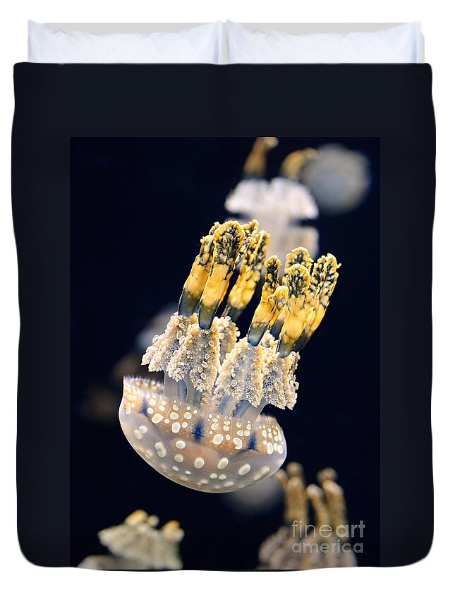 Spotted Jelly Duvet Cover featuring the photograph The Spotted Jelly or Lagoon Jelly Mastigias papua by Jamie Pham