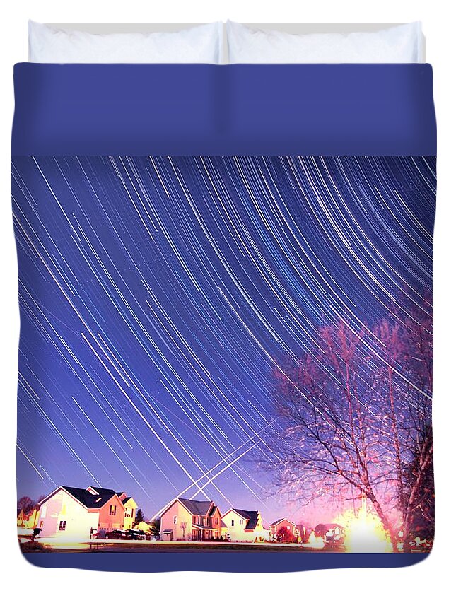 The Duvet Cover featuring the photograph The star trails by Paul Ge