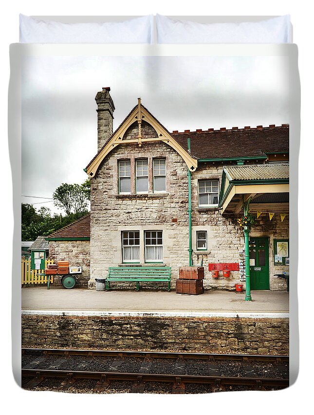 Railway Duvet Cover featuring the photograph The Station House Corfe by Linsey Williams