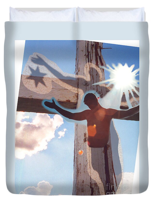 Cross Duvet Cover featuring the photograph The Sun's Son Cross Collage by Heather Kirk