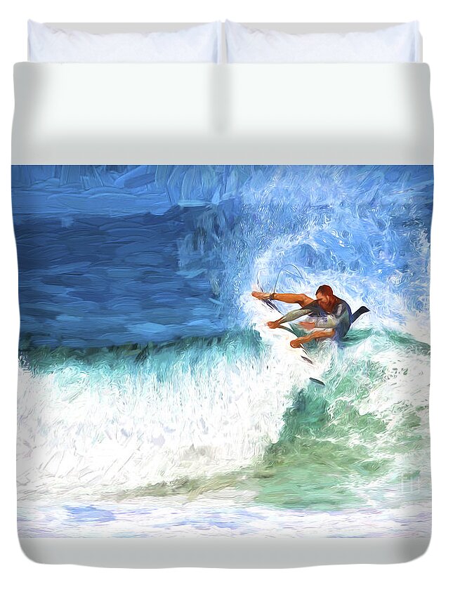 Surfer Duvet Cover featuring the photograph The surfer by Sheila Smart Fine Art Photography