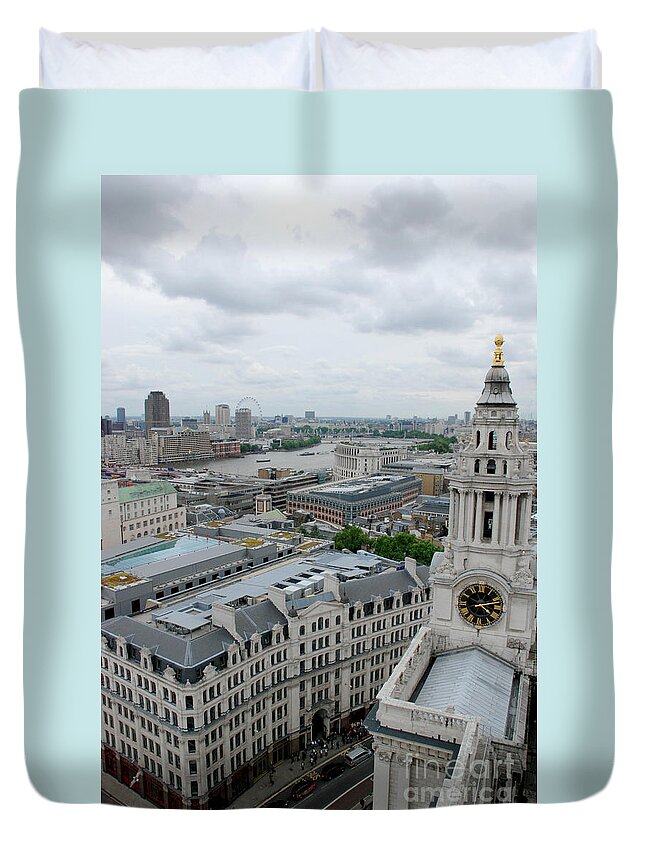 St Paul's Cathedral London Thames London Eye Duvet Cover featuring the photograph The Thames from St Paul's by Richard Gibb
