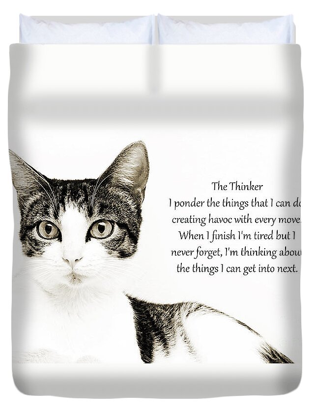 Cat Duvet Cover featuring the photograph The Thinker by Andee Design