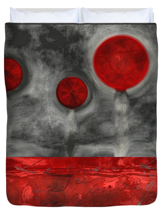 Red Trees Duvet Cover featuring the digital art The Three Trees - a01 by Variance Collections