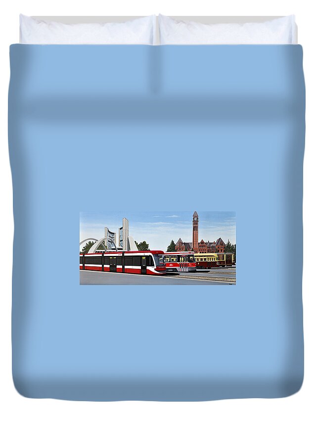 Mcmichael Final Paintings Duvet Cover featuring the painting The Toronto Streetcar 100 Years by Kenneth M Kirsch