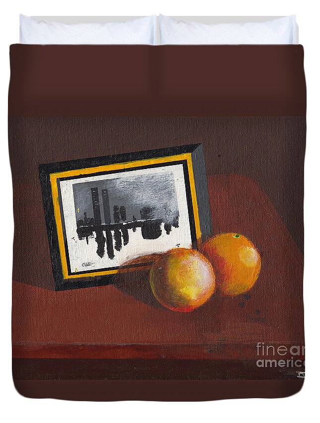 Still Life Duvet Cover featuring the painting The Towers by David I. Jackson by David Jackson