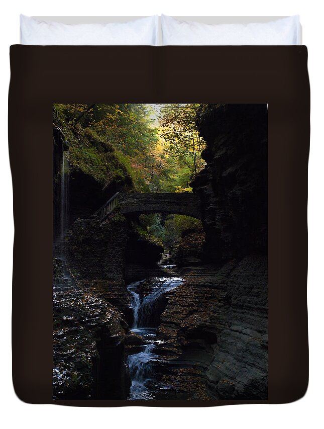 Watkins Glen Duvet Cover featuring the photograph The trail to Rivendell by Joshua House