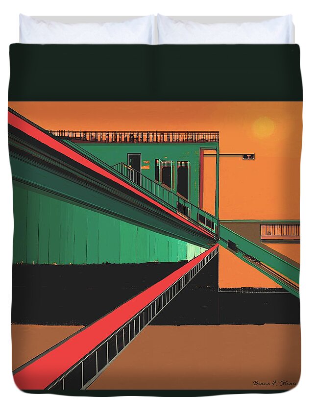 Paintings On Canvas Duvet Cover featuring the painting The Train Station  Number 4 by Diane Strain