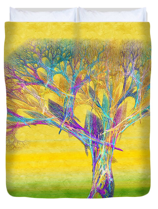 Andee Design Abstract Duvet Cover featuring the digital art The Tree In Spring At Midday - Painterly - Abstract - Fractal Art by Andee Design