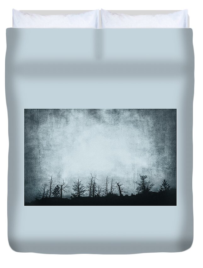 Grunge Duvet Cover featuring the photograph The Trees On The Ridge by Theresa Tahara