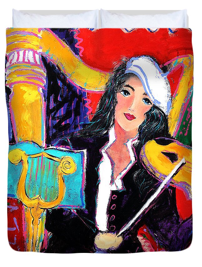 Music Duvet Cover featuring the painting The Violinist by Linda Holt