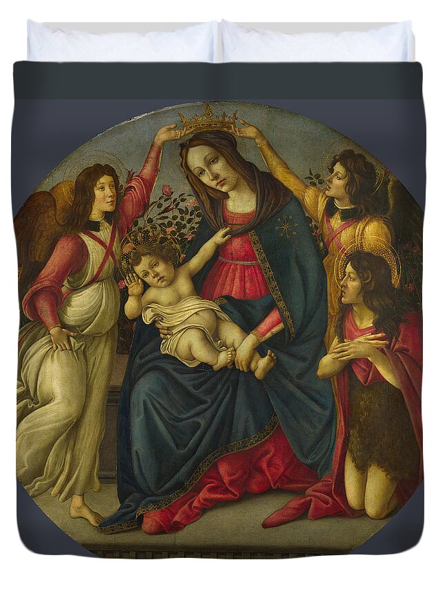 Workshop Of Sandro Botticelli.the Virgin And Child With Saint John And Two Angels Duvet Cover featuring the painting The Virgin and Child with Saint John and Two Angels by Workshop of Sandro Botticelli