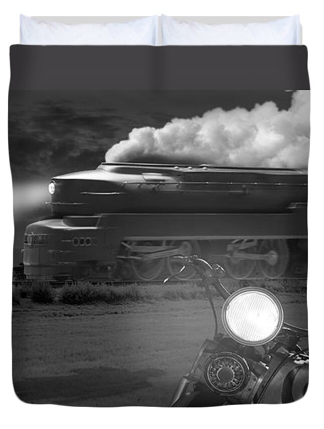 Transportation Duvet Cover featuring the photograph The Wait - Panoramic by Mike McGlothlen