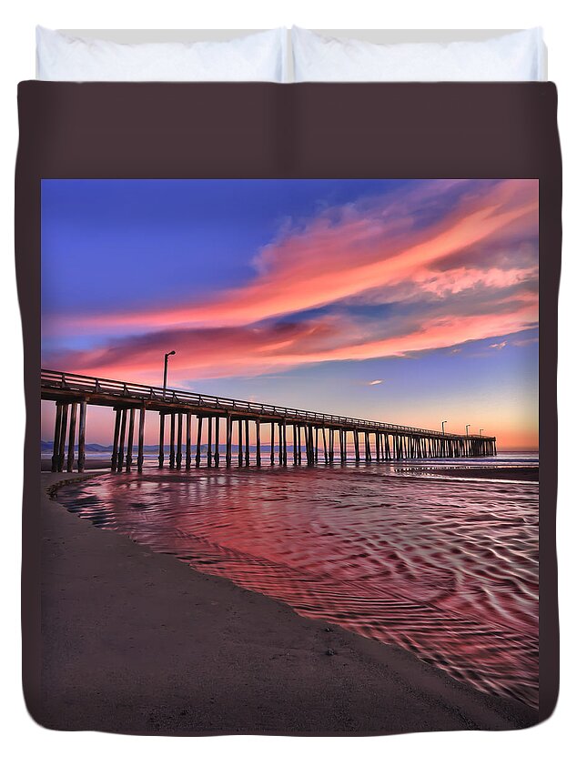 Sunset Duvet Cover featuring the photograph The Water Flows Red by Beth Sargent
