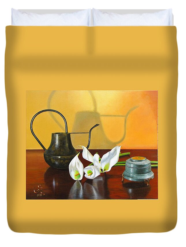 Watering Can Duvet Cover featuring the painting The Watering Can by Glenn Beasley