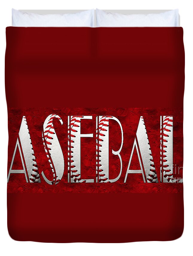 Baseball Duvet Cover featuring the photograph The Word Is BASEBALL On Red by Andee Design