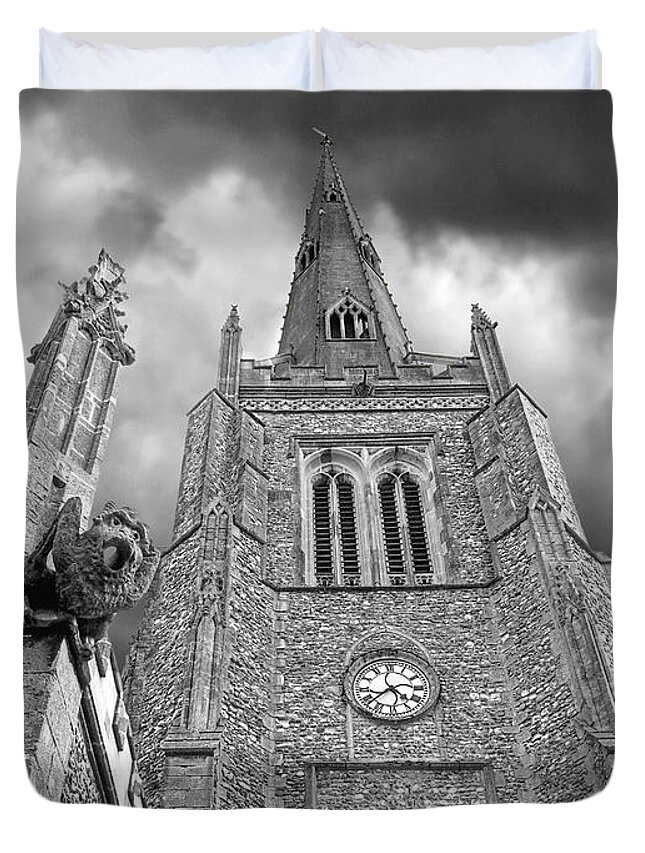 Church Duvet Cover featuring the photograph Thaxted Church in Black and White by Gill Billington