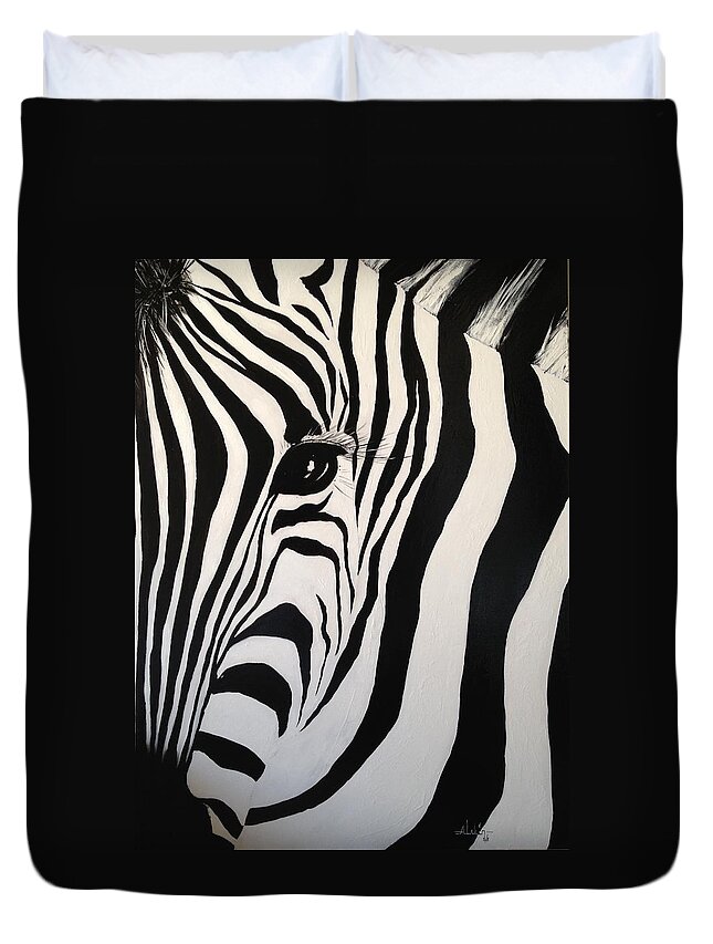 Zebra Duvet Cover featuring the painting The Zebra with One Eye by Alan Lakin