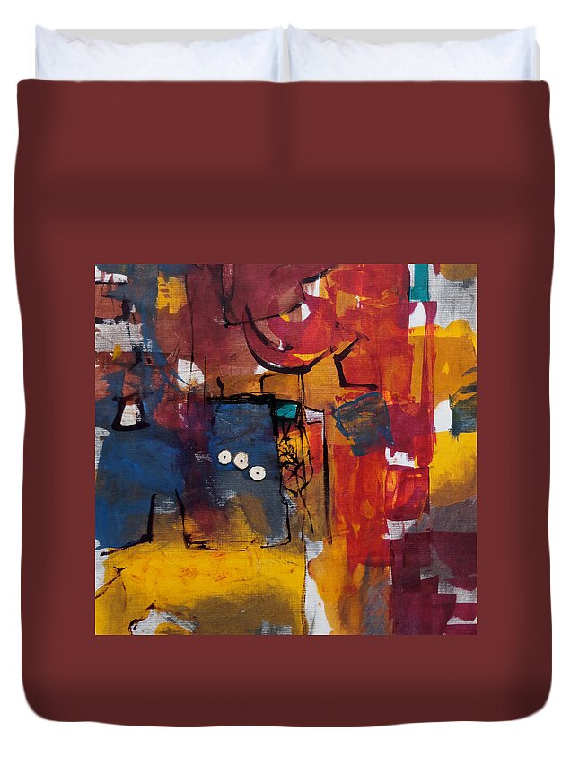 Katie Black Duvet Cover featuring the painting Think Tank by Katie Black