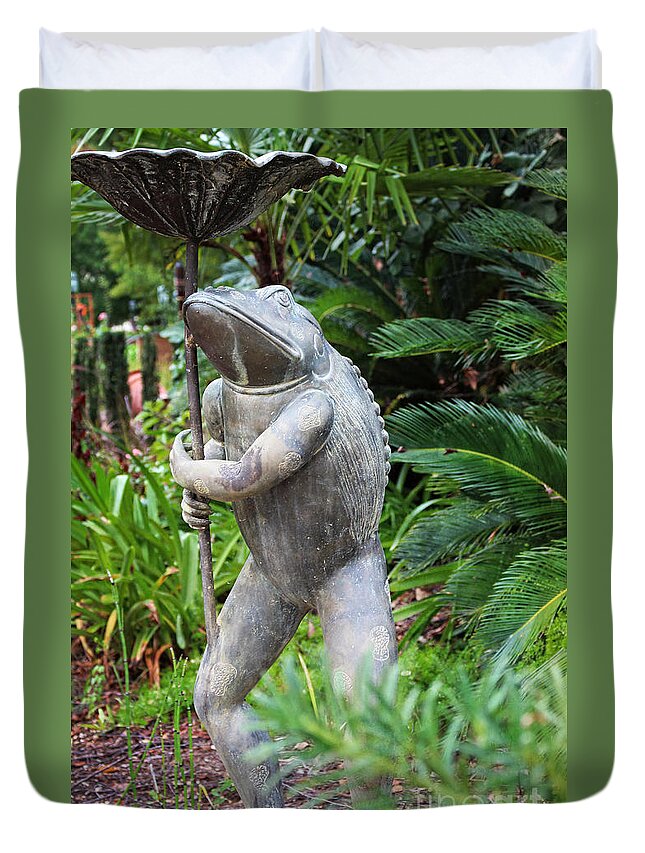 Toad Duvet Cover featuring the photograph This Is Just My Day Job - Garden Art by Ella Kaye Dickey
