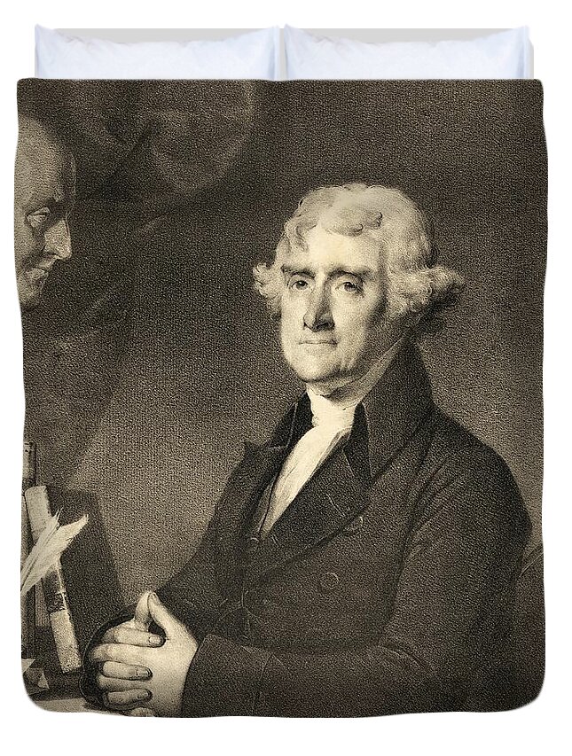 Thomas Jefferson Duvet Cover featuring the drawing Thomas Jefferson by American School