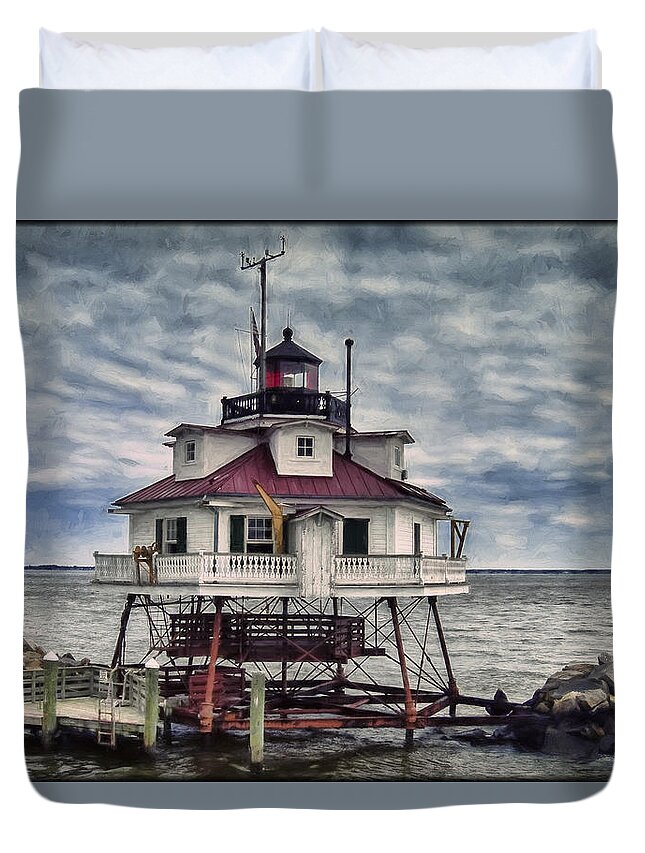 Lighthouse Duvet Cover featuring the photograph Thomas Point Shoal by Erika Fawcett