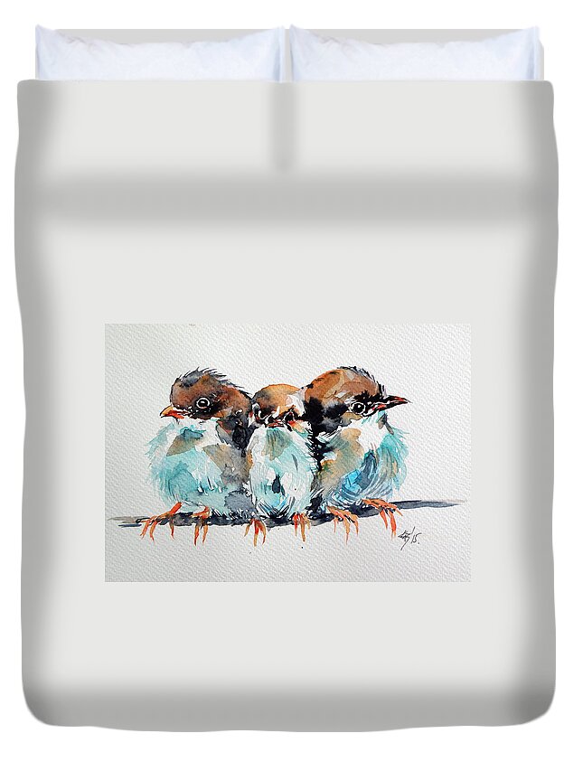 Three Duvet Cover featuring the painting Three birds by Kovacs Anna Brigitta